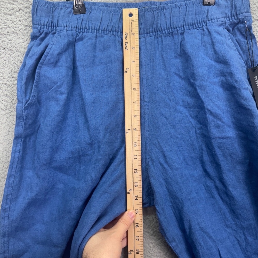 Tahari Pants Womens L Blue 100% Linen Wide Leg Cropped Beachy Resort Vacation - Picture 8 of 13